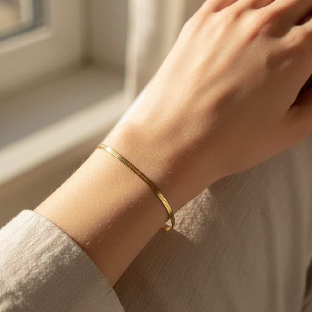 Gold Herringbone Cuff Bracelet - Elegant Women's Jewelry